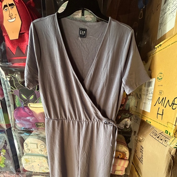 GAP Blue Gray Front Wrap Short Sleeve Jumpsuit Medium Women - Picture 1 of 5